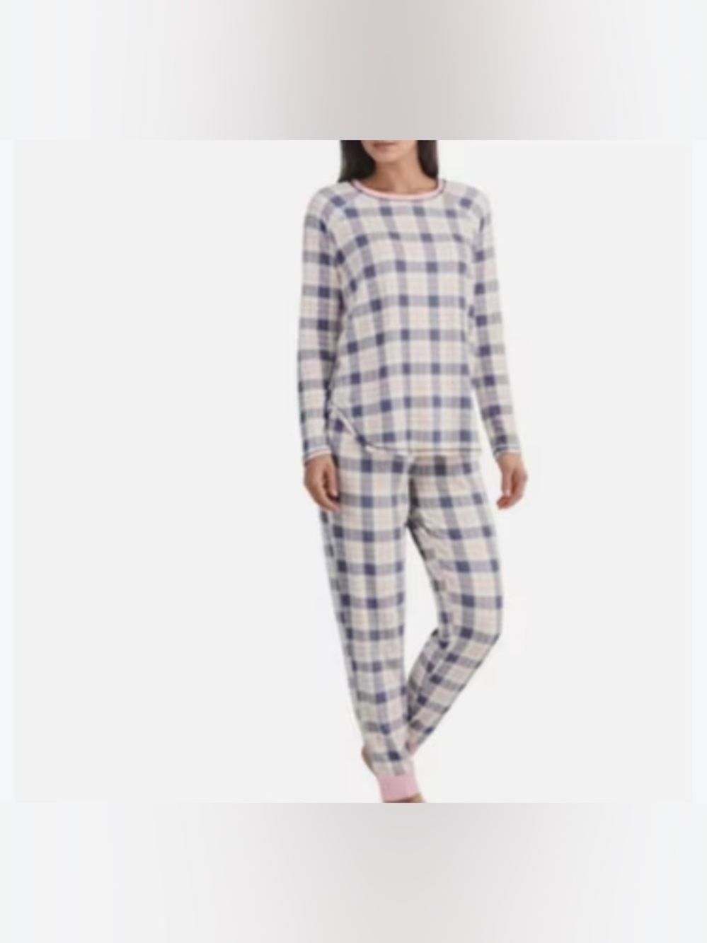 Cuddl Duds Plaid Long-Sleeve Pajama Set - Pink and Blue